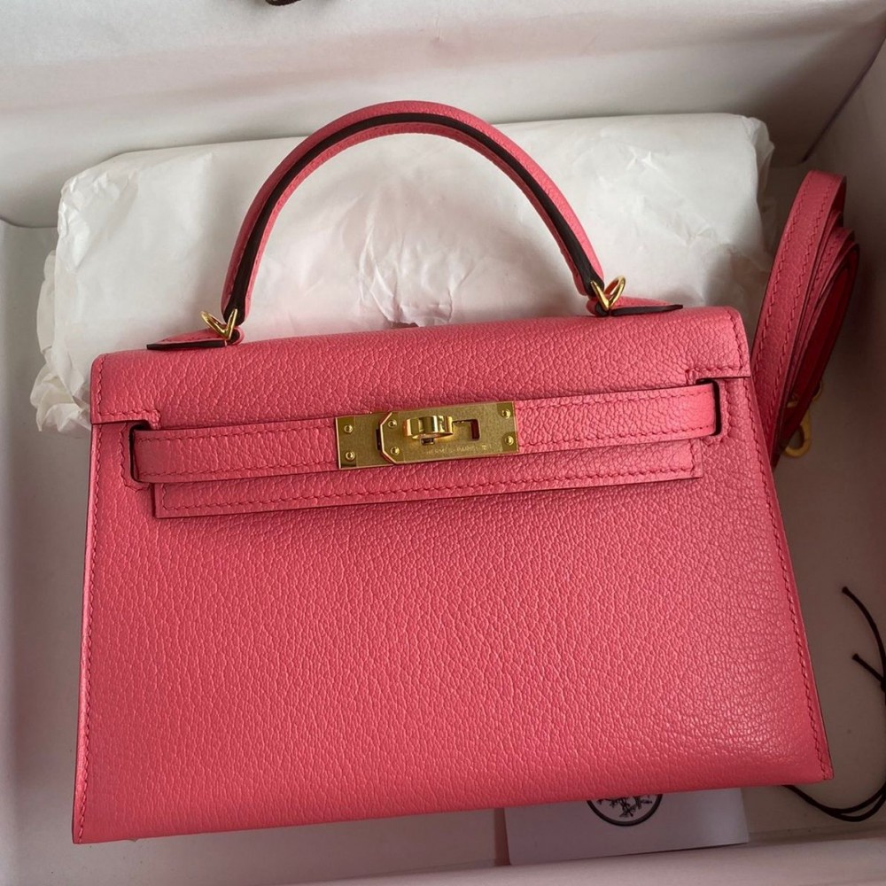 High Quality Replica Hermes Kelly Mini II Sellier Handmade Bag In Rose Lipstick Chevre Mysore Leather $ 479 USD